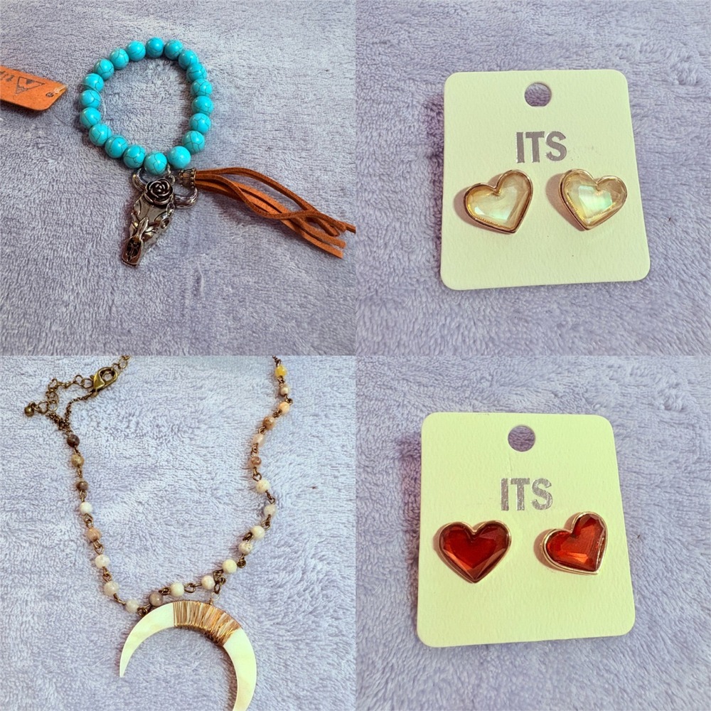 Jewelry set Turquoise western bracelet crescent moon necklace two stud earrings‎